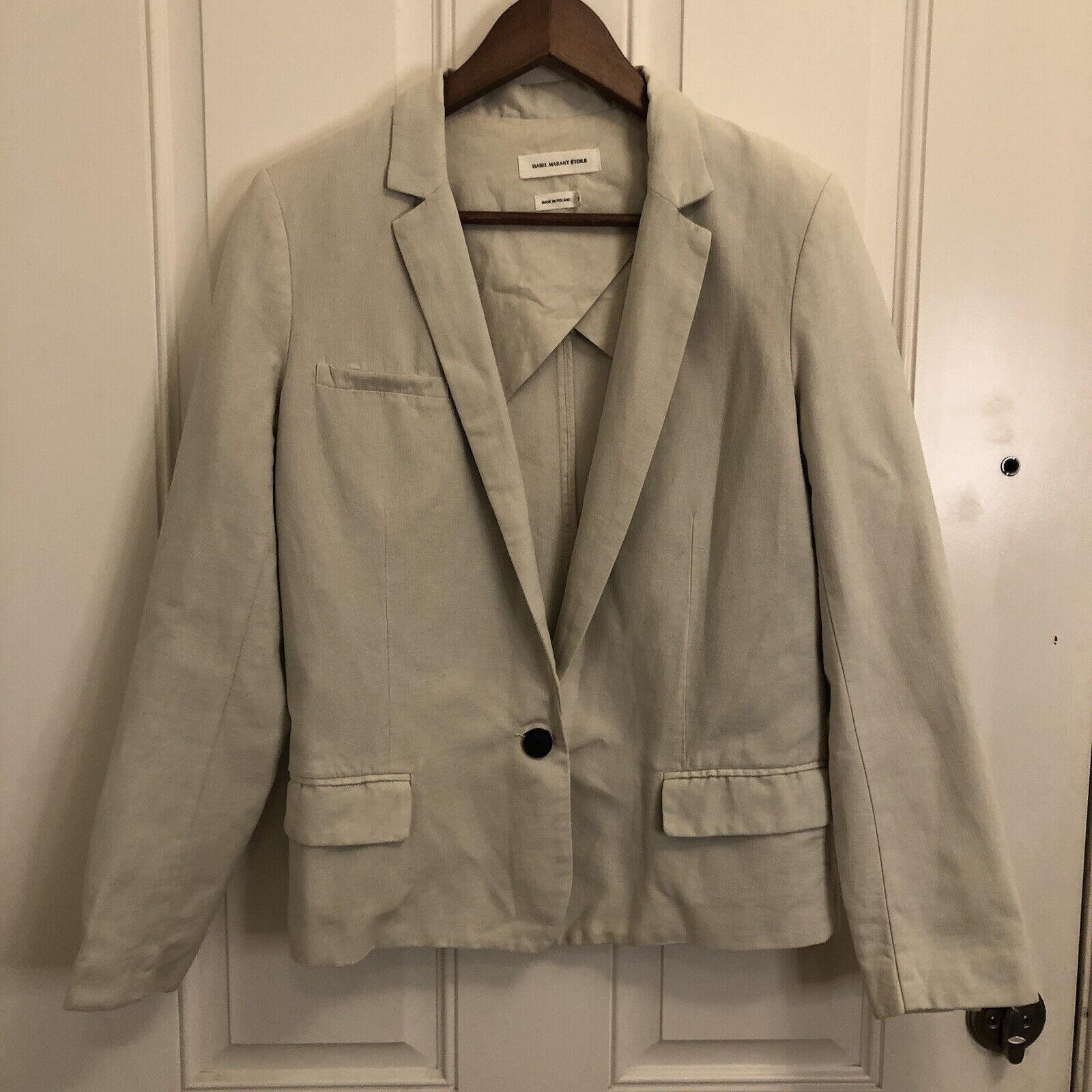 Isabel Marant Etoile Womens 38 Beige Cotton Linen Button Blazer Jacket